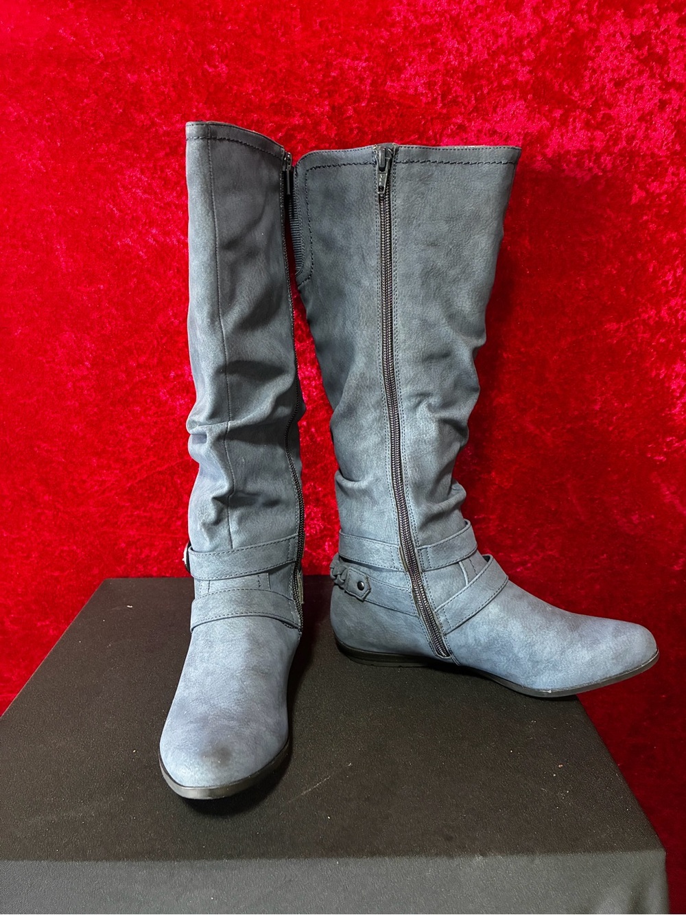 Cliffs by WHITE MOUNTAIN Slate Blue Mid-Calf Zipper Boots